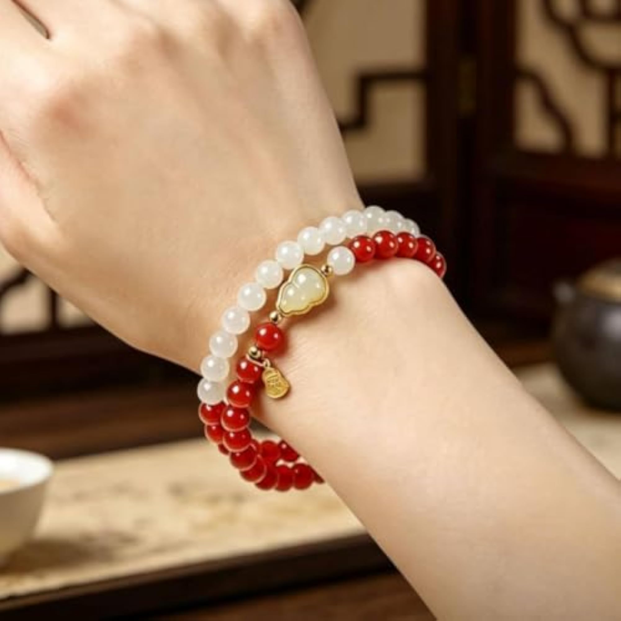 Women's Red Agate Jade Gourd Bracelet Gift Idea
